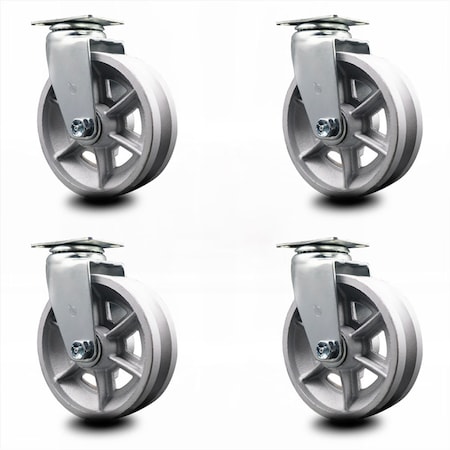 Service Caster 6 Inch V-Groove Semi Steel Cast Iron Wheel Swivel Caster Set with Roller Bearing SCC-20S620-VGR-4